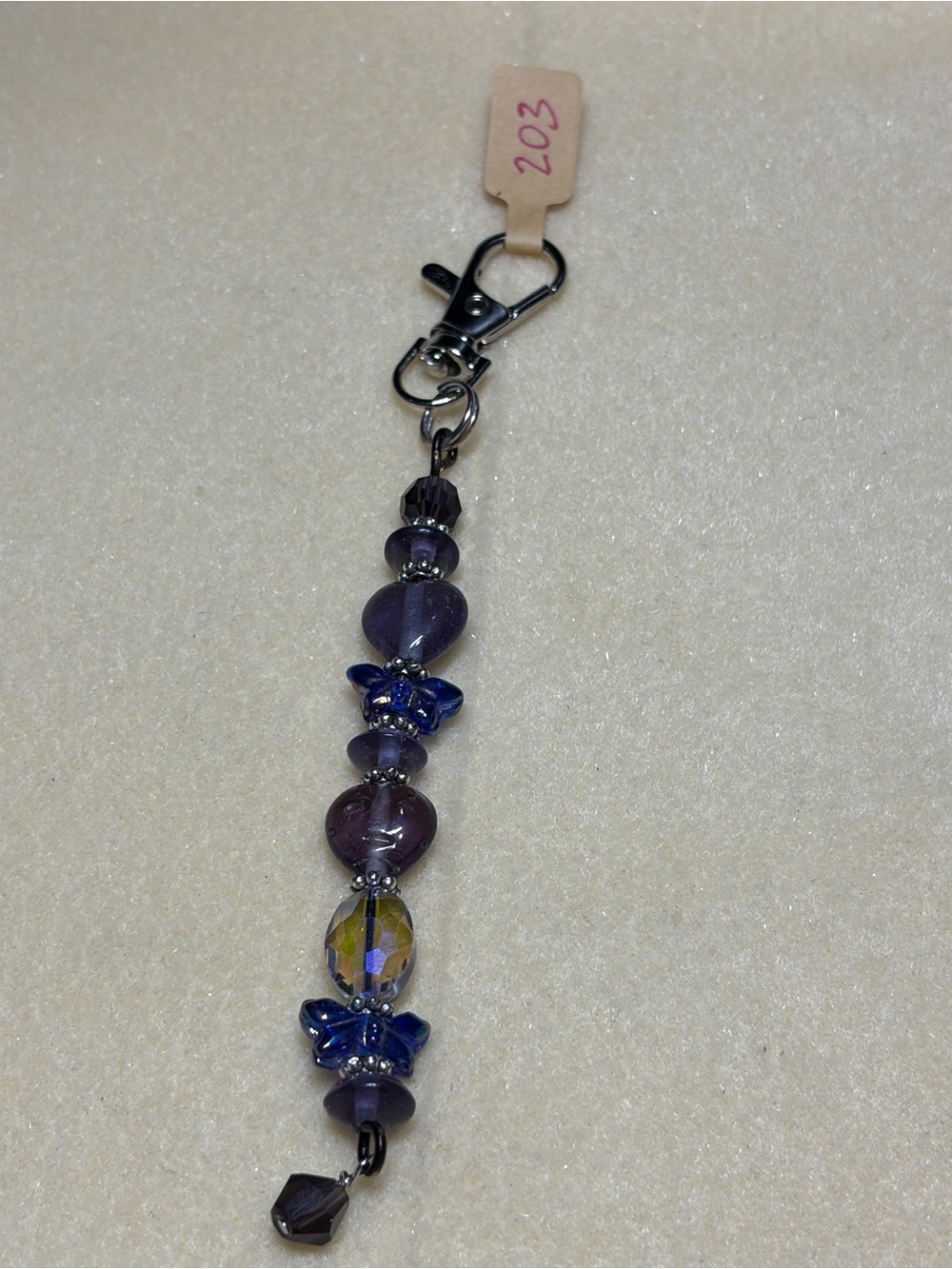 Handmade Purple Beaded Keychain Bag Charm #203